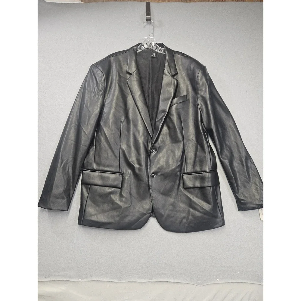 J. Ferrar Mens Black Faux Leather Slim Fit Blazer Jacket XXL 552-0786 0109